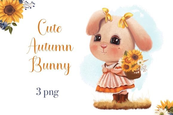 Download Cute Autumn Bunny Girl with Sunflowers - Premium Resources