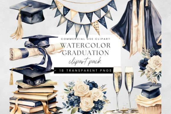Download Watercolor Graduation Clipart PNG - Grad Collection