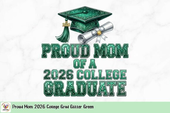 Download Proud Mom 2026 College Grad Glitter Green - Grad Collection