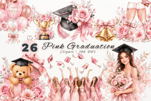 Download Pink Graduation Clipart Bundle, PNG - Grad Collection